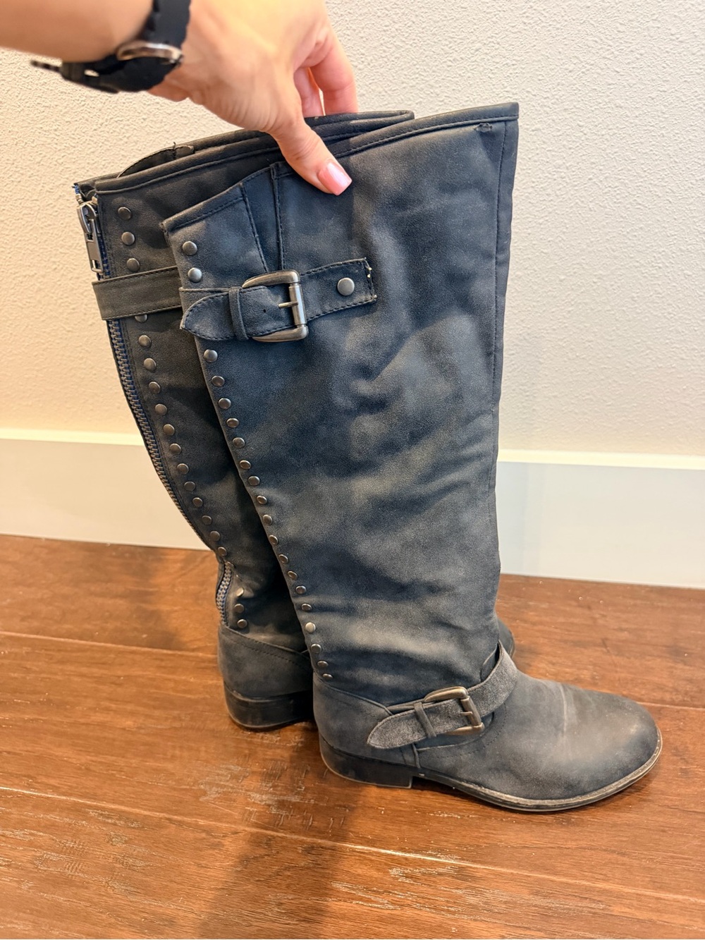 Women's Tall Buckle Accent Riding Boots - Grey
